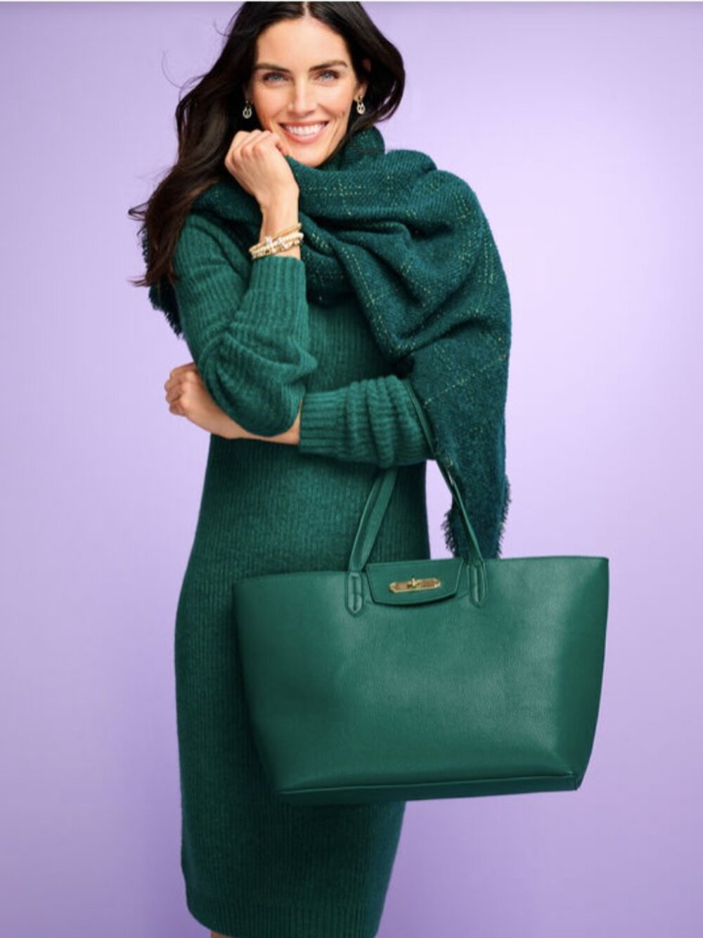Talbots Wool Turtleneck Sweater Shift Dress Ribbed Cozy Mockneck Green Large